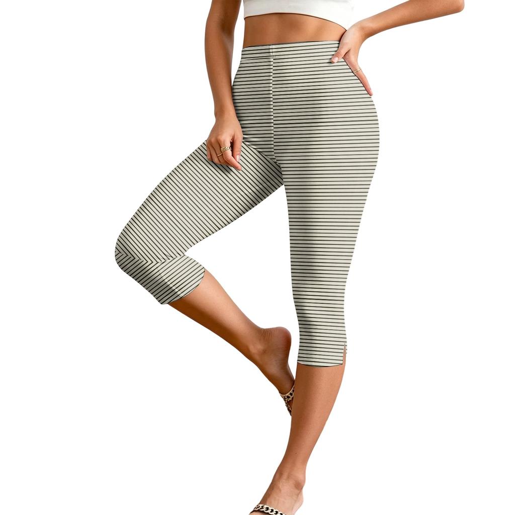 Women's Casual Elastic Waist Capri Pants Slim Fit Lightweight Stretchy Cropped Trousers with Side Slit Detail for Everyday Wear