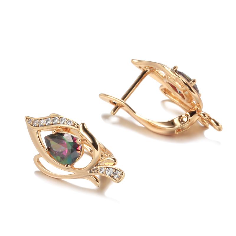 New Rose Gold Earings Fashion Jewelry Unusual Colorful Water Drop Natural Zircon Drop Earrings Vintage Jewelry