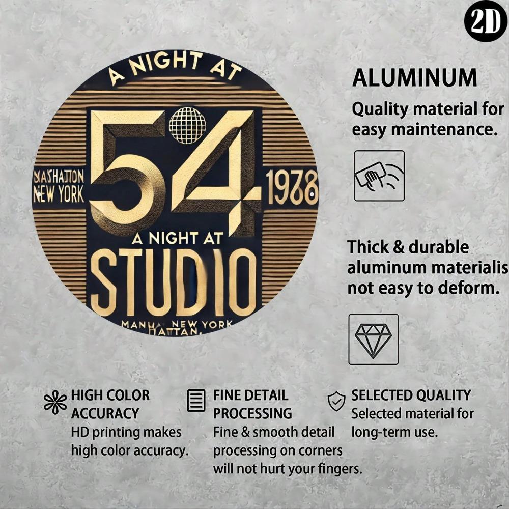 Runde Metall-Wandkunst Retro 8 Zoll Blechschild Studio 54 Aluminium Dekor für Zuhause Bar Büro Geschenk Innen Außen Halloween Wohnzimmer Küche