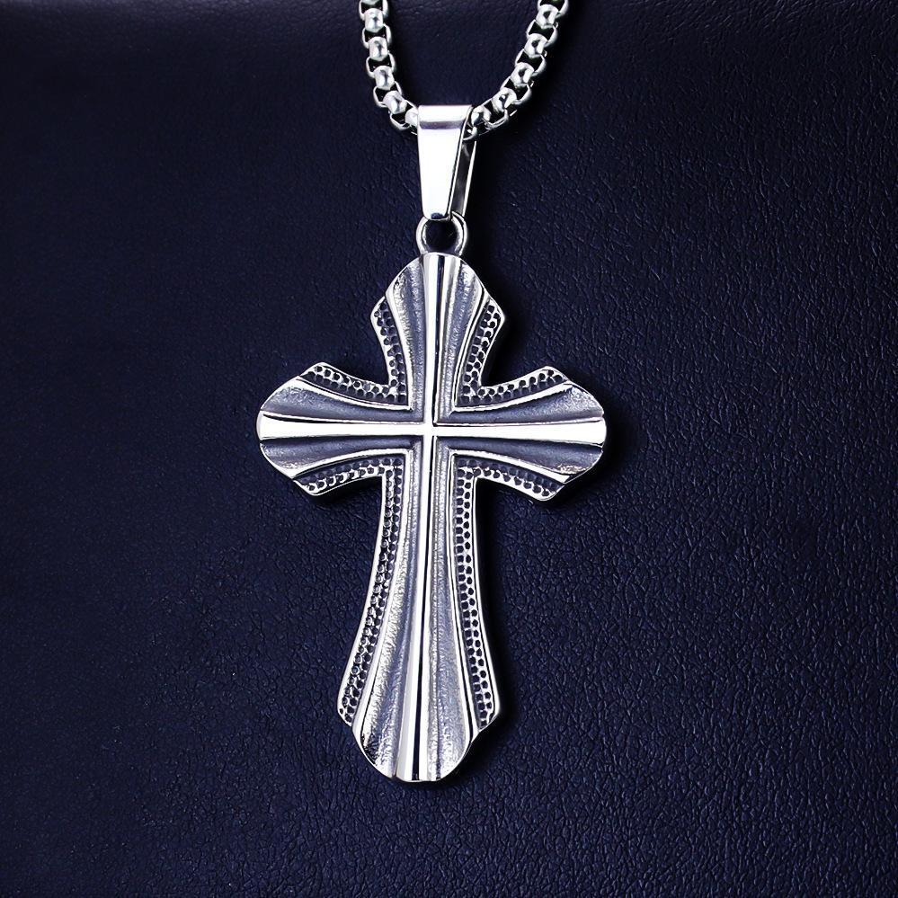 Necklace Flower Cross Frosted Pit Cross Vintage Men's Pendant