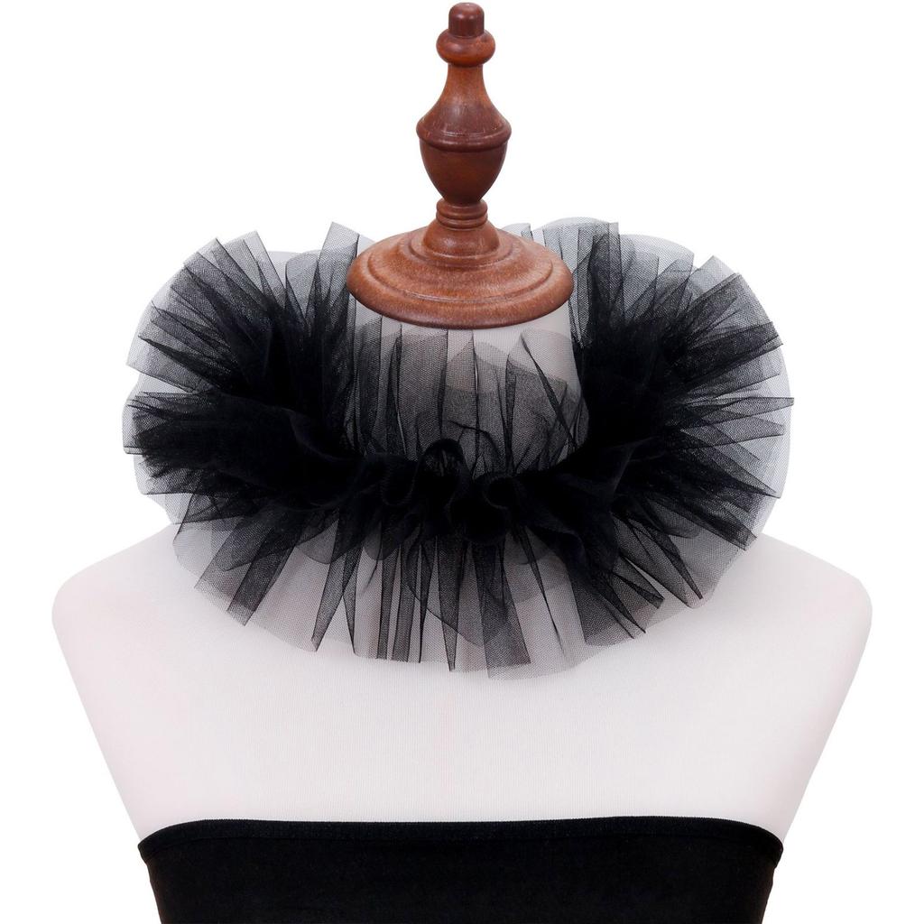 Women Renaissances Elizabethan Mesh Ruffle False Collar Vintage Small Neck Ruff Ties Up Detachable Chokers Shawl Wrap