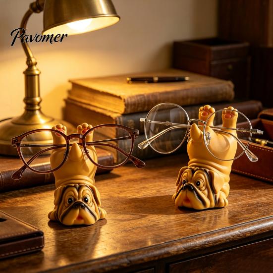Novelty Home Decoration Upside-down Pug Glasses Holder, Durable Organic Resin Eyeglass Stand, Stable Spectacle Frame Support Cute Animal Display Rack