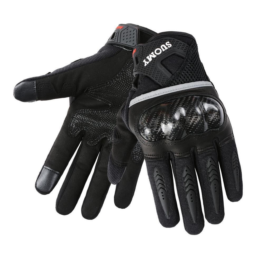 Carbon Fiber Motorcycle Gloves, Spring Summer Touchscreen Riding Gear with Protective Shell Breathable Unisex Crash-Resistant