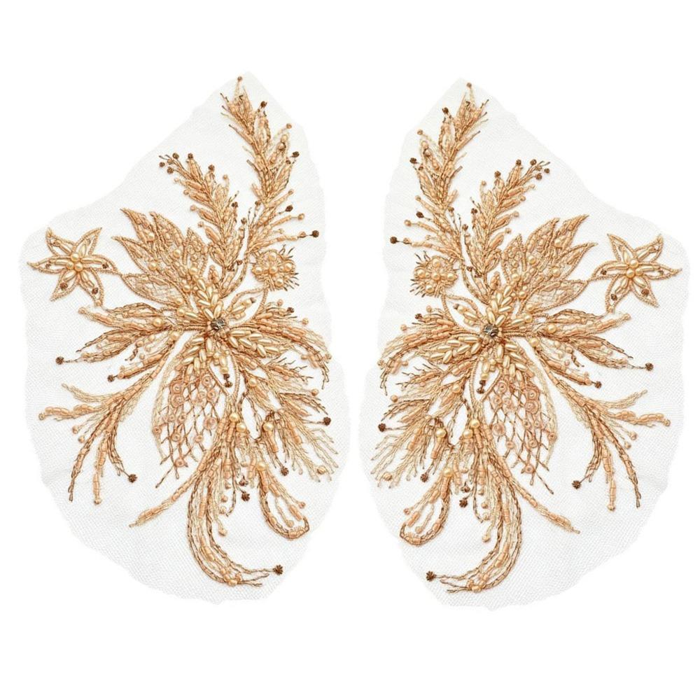 2Pcs DIY Flowers Mesh Embroidery Patch Sewing Repair Colored Beading Colored Lace Flower Applique Floral Embroidery Sewing Patch