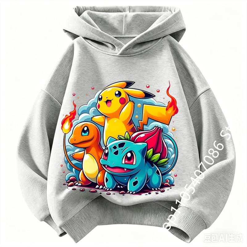 Felpa per Bambini Pikachu 2026 Nuovo Stile Felpa Sportiva per Ragazzi Felpa con Stampa Cartoni Animati per Ragazze Primavera-Autunno Maniche Lunghe Felpa Casual