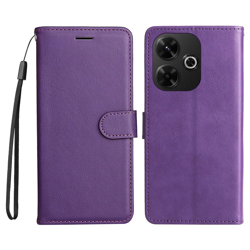 For Xiaomi Redmi 13 5G/13 4G Case Solid Color Leather Mobile Cover Wallet Stand with Strap