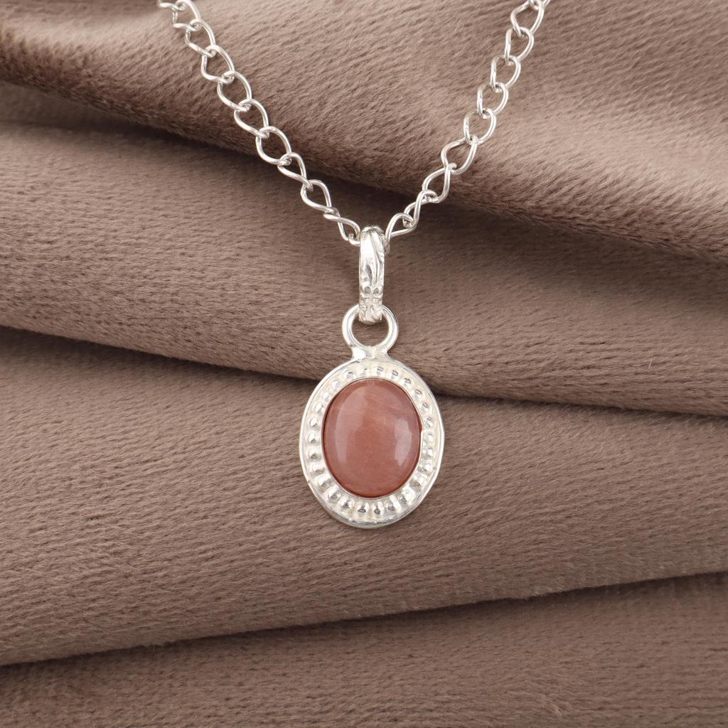 Peach Moonstone Gemstone Jewelry, 925 Sterling Silver Pendant, Handmade Gorgeous Silver Pendant, For Wedding Gift
