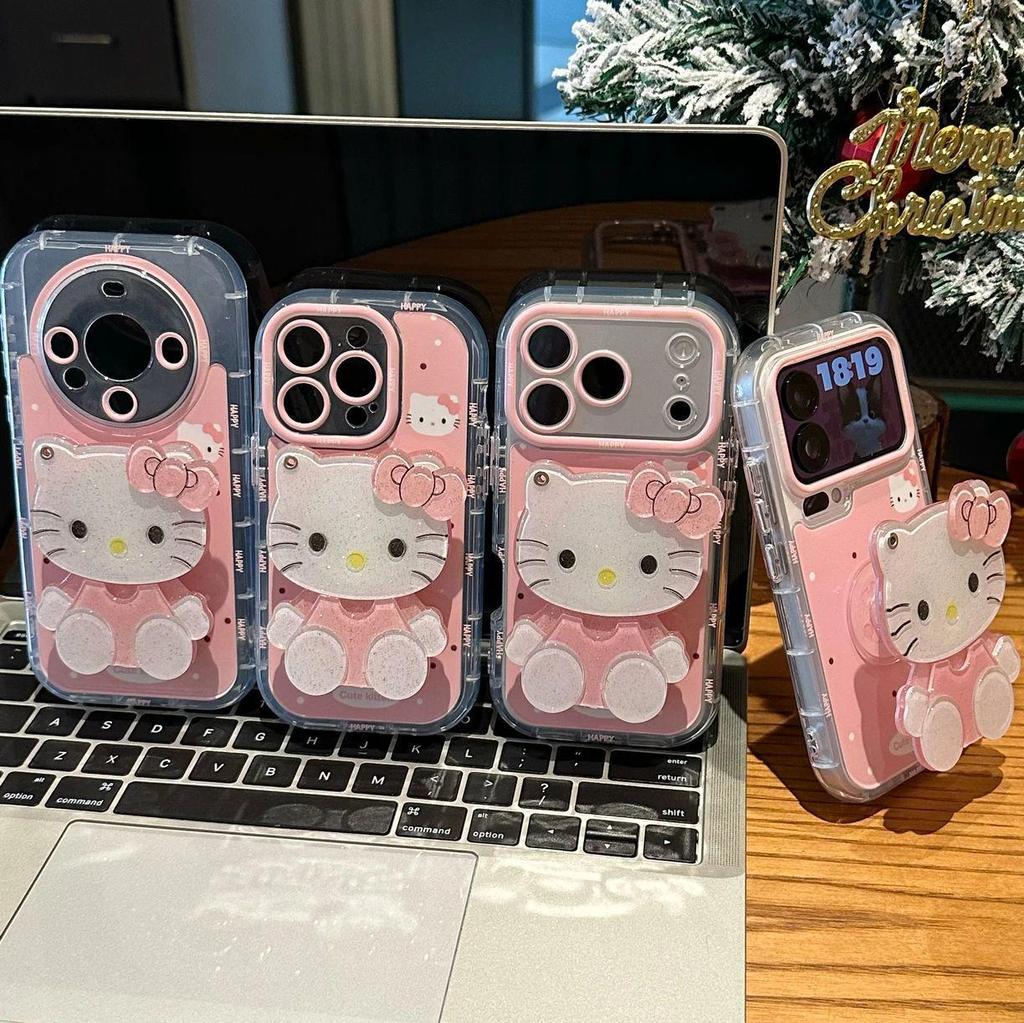 Hello Kitty Mirror Stand for iPhone 16 Pro Max, Huawei Mate 70, Honor, and Apple 17 Phone Case