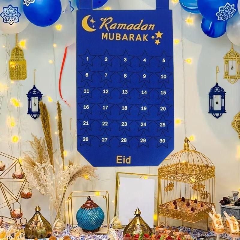 Ramadan Mubarak Countdown-Kalender Traditionelle Plüsch-Hängedekoration Islamische Muslimische Partyzubehör für Heimdekoration Eid-Feier