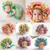 Newborn Photography Props Handmade Colorful Flower Bonnet Studio Shooting Posing Accessories Soft Photo Hat For Infant Baby Use