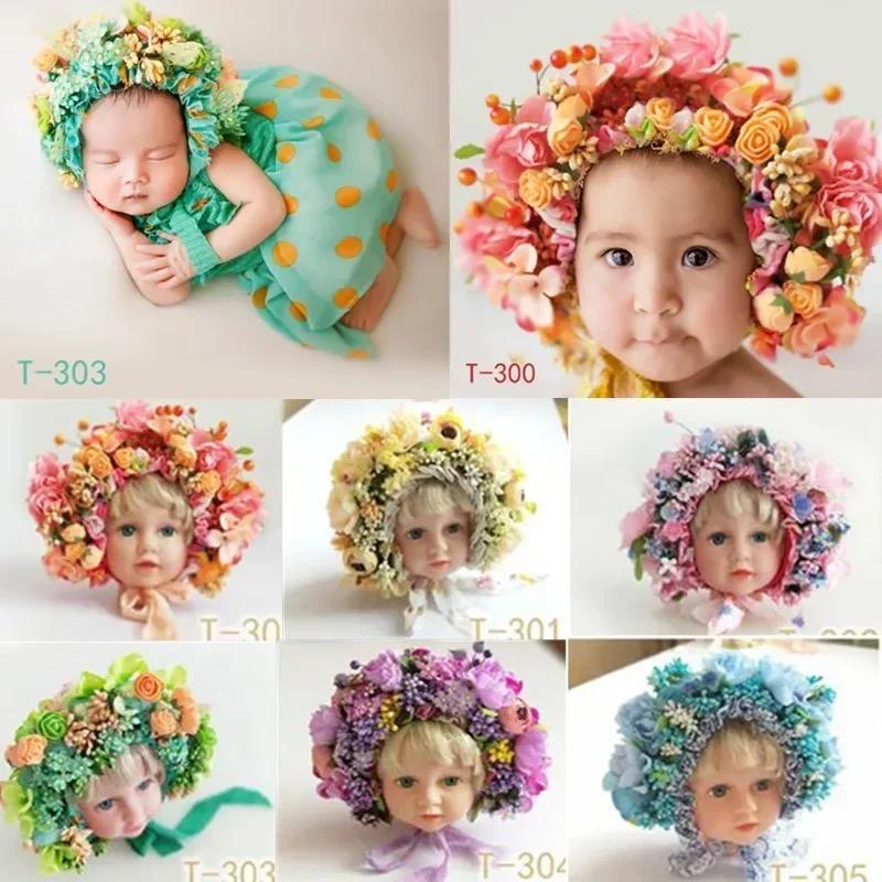 Newborn Photography Props Handmade Colorful Flower Bonnet Studio Shooting Posing Accessories Soft Photo Hat For Infant Baby Use