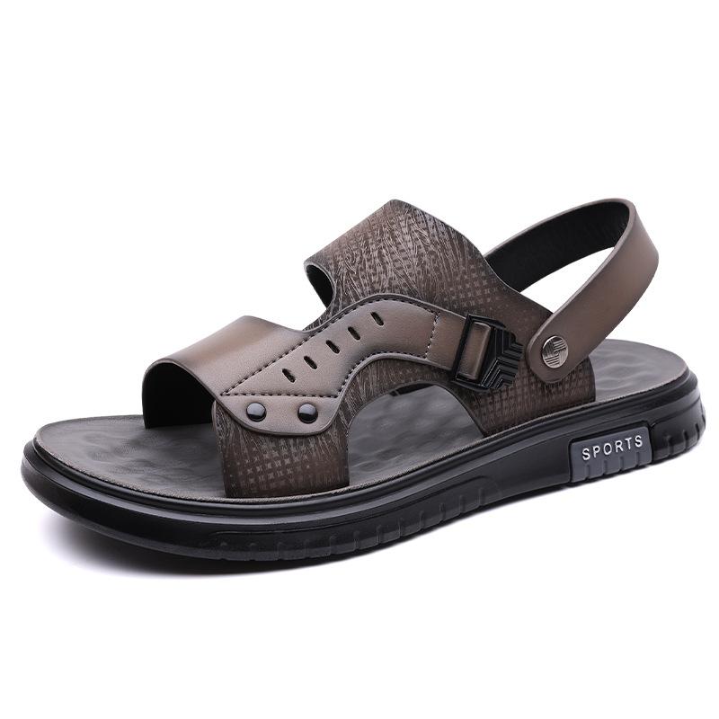 Leather sandals men's 2025 new summer wear dual-purpose driving non-slip beach cool slippers wading shoes
