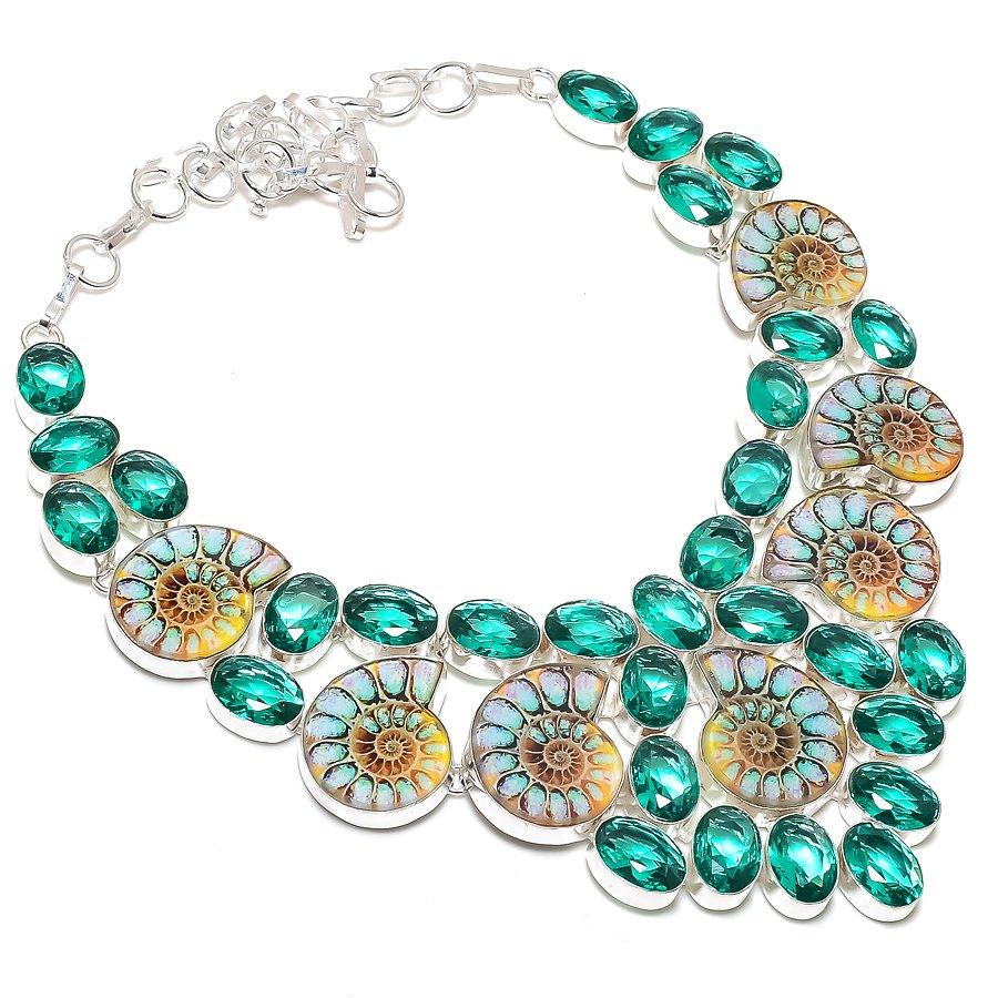 

Natural Ammonite Fossil 925 Sterling Silver Jewelry Necklace 18 s8j94