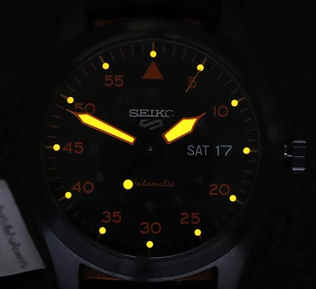 Seiko Ceas cu cinci SEIKO5 cu bobinare manuală automată, zi, dată, calendar SRPH33K1 FIELD STREET, negru portocaliu, schelet din spate, bărbați, MA-1