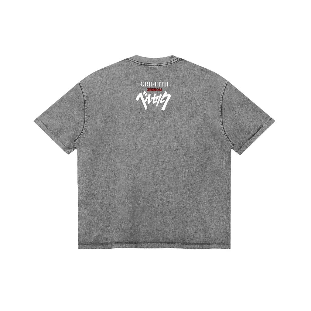 Griffith Berserk Printed T-shirt For Men's Clothing Harajuku Fashion Washed Oversized T Shirt Short Sleeve Pure Cotton Tees Tops