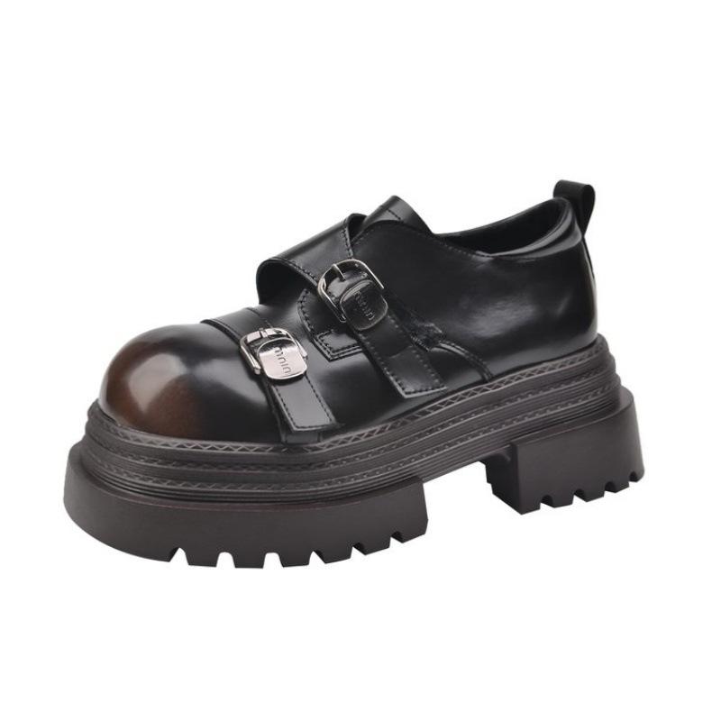 Thick-soled Heightening Muffin Big Head Small Leather Shoes Women's Spring New Niche Fashion Shoes Women