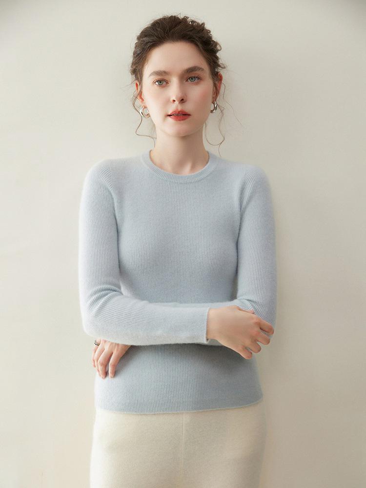 Women's 100% Pure Cashmere Slim Fit Round Neck Sweater, Seamless Knit Pullover for Autumn/Winter