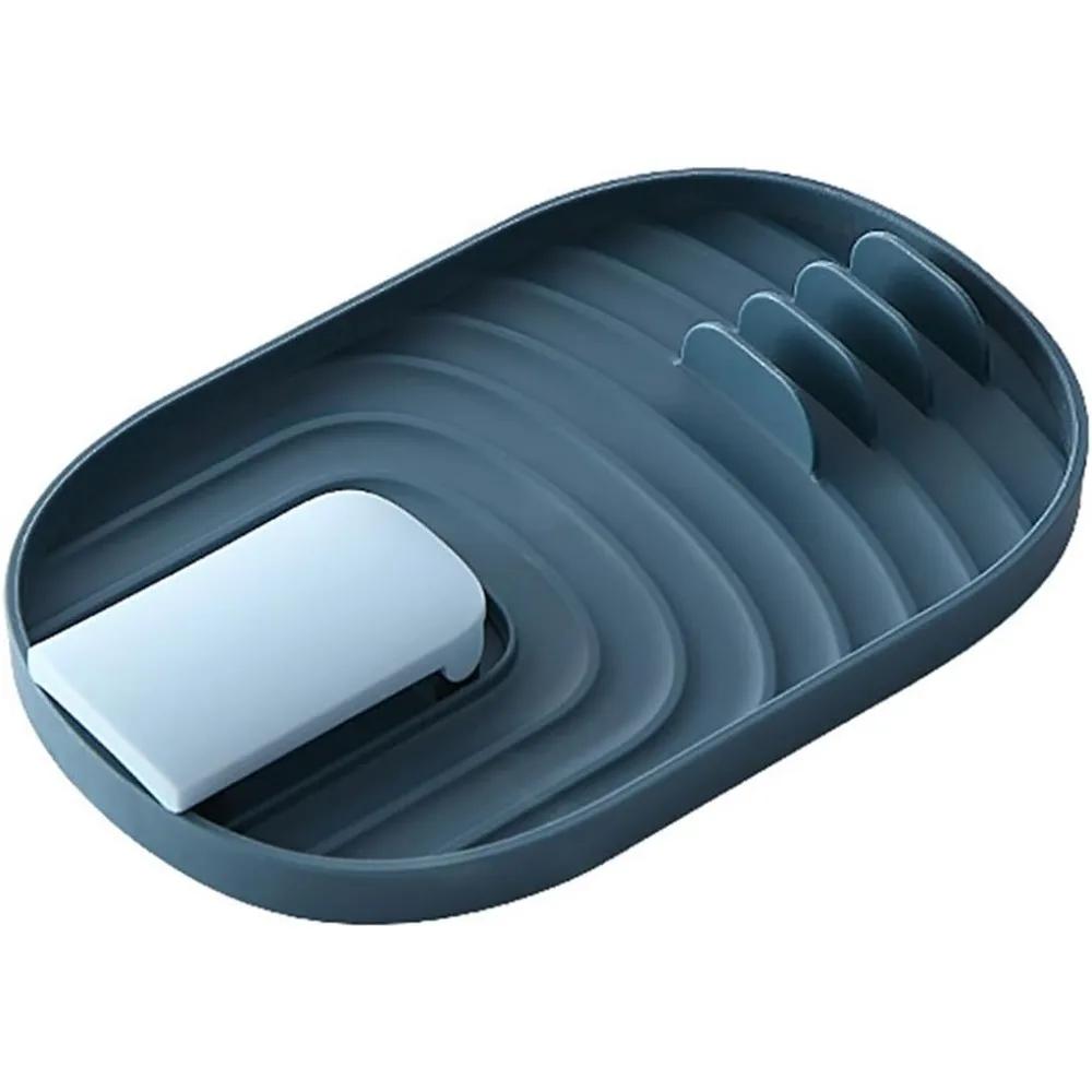

Heat-Resistant Multifunctional Spoon Rest & Pot Lid Holder, Non-Slip Easy-Clean Utensil Rack for Kitchen Countertop Cooking синий