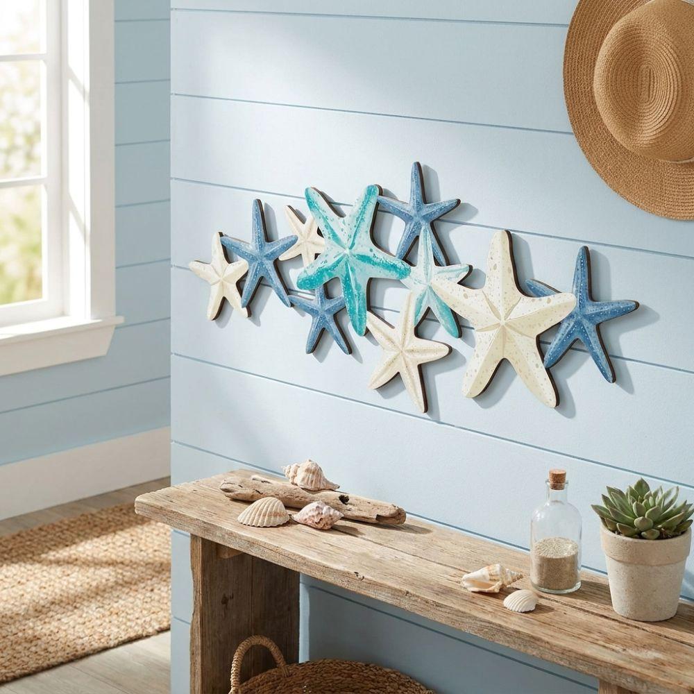 2D Flat Wooden Starfish Wall Decor Nautical Aesthetic Coastal Ocean-themed Wall Art Beach House