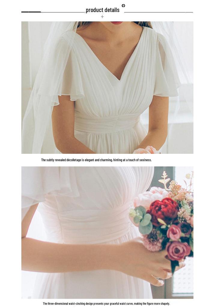 Plus Size Chiffon Light Wedding Dress with Short Sleeves - Perfect for Outdoor Weddings, Travel Photography, Banquets, and Evening Events with Veil