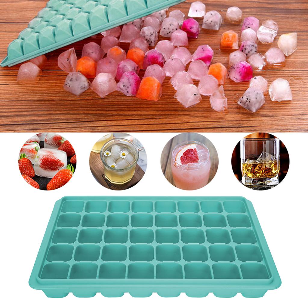 Ice Cubes Tray Molds Reusable 40 Cavity Silicone Ice Cubes Molds with Covers for Home KitchenVerdigris Color