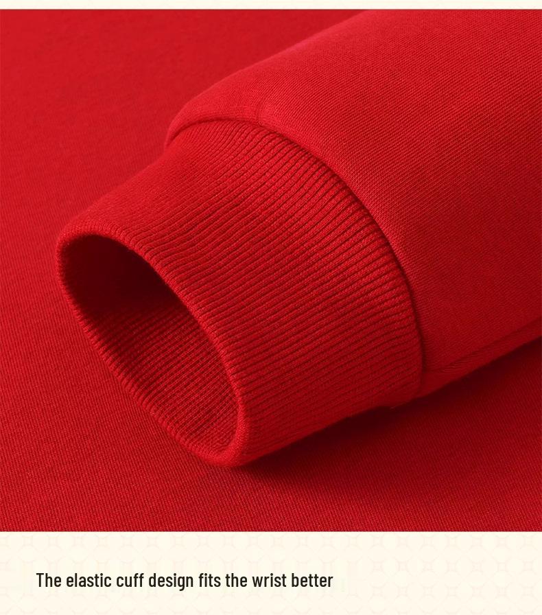 Guochao Men's Oversize Black Hoodie with Round Neck - Warm, Thick, Plus Size for Spring and Autumn.