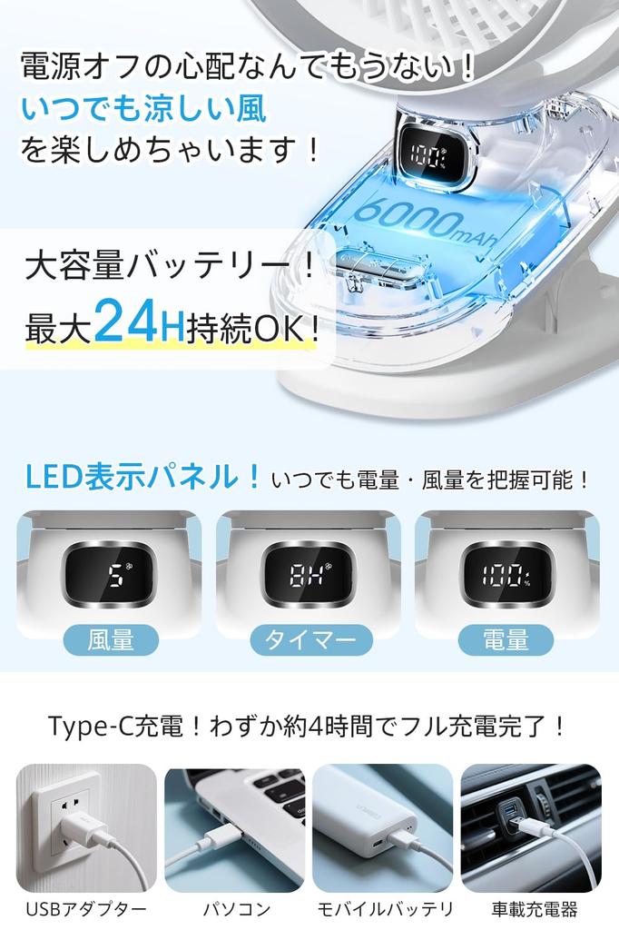 Innovation 3D Oscillating Desk USB High with LED Negative Ion Air Timer Portable USB Fan for 6000mAh High Capacity 5 Speed Battery Level Perfect for