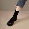 Short Shoes for Woman Black Women's Ankle Boots Sock Footwear Combat Booties Very High Heels Suede Punk Style Heeled Autumn Boot