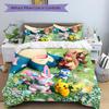 Meadow Pokmon Friends Print 3Pcs Bedding Set,Duvet Cover with 2 Bedro,Pillowcase Home Birthday Gift