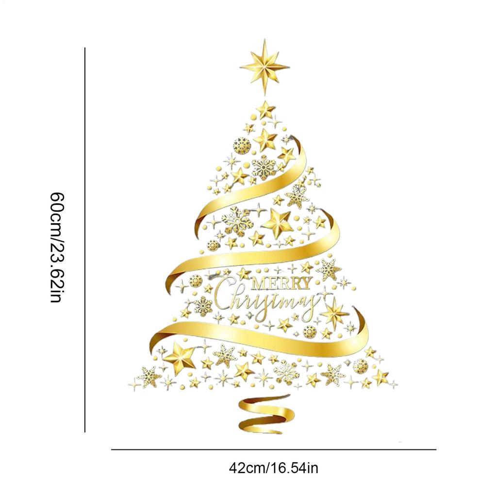 2pcs Christmas Window Stickers PVC Golden Tree Electrostatic Clings Holiday Glass Decals Decorations for Home Bedroom Restaurant
