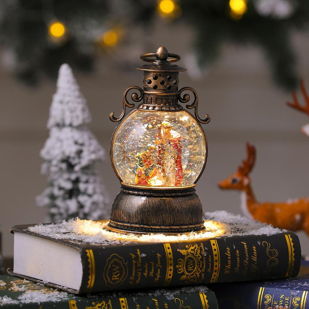USB Concert Snow Globe Christmas Ornament - Luminous Resin Lantern with Golden Horse