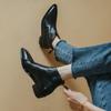 2024 New Autumn Women Boots Pointed Toe Chunky Heel Boots Genuine Leather Shoes for Women Concise Ankle Boots Black Women Shoes