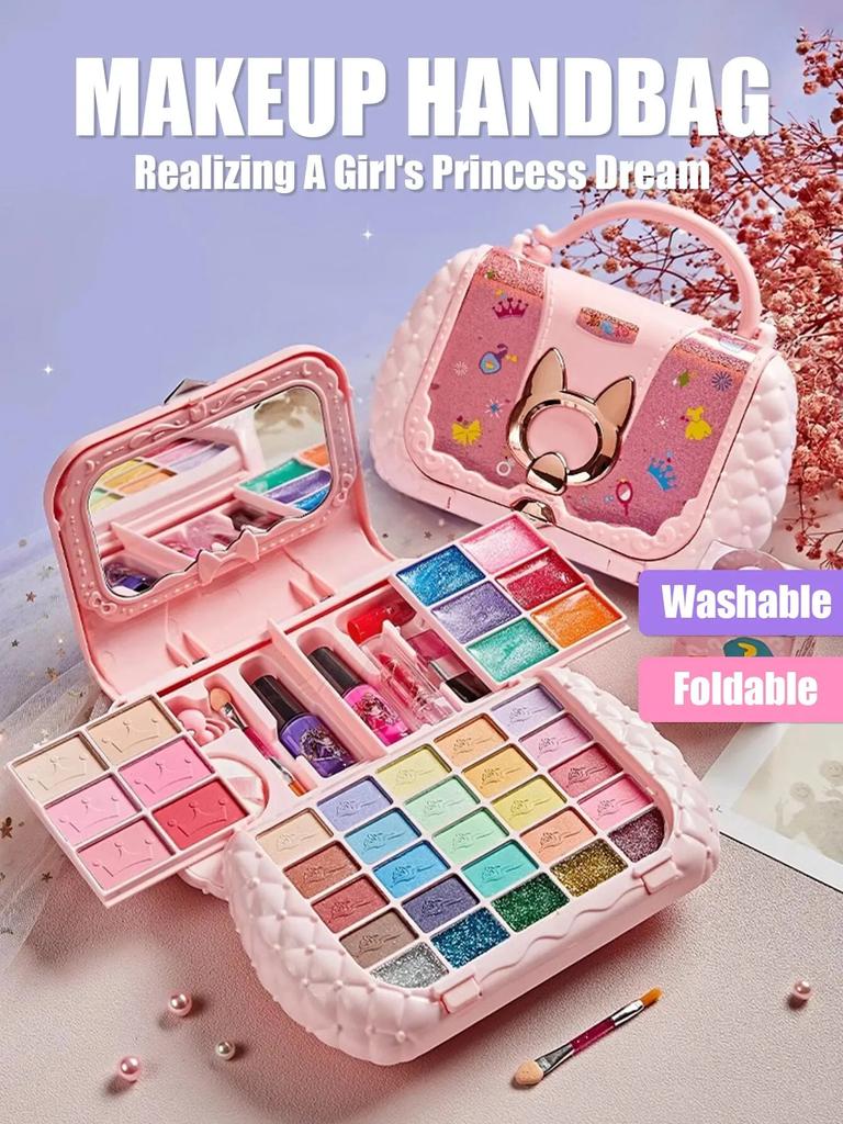 Kids Cosmetic Set Girl Toys Little Princess Makeup Box Painting Special Shoulder Bag Washable Pretend Play With Mirror Plaything