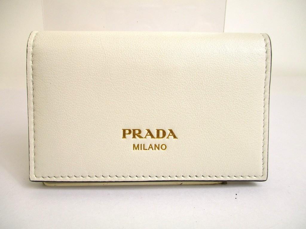 Authentic PRADA White Soft Leather Card Case Card Holder #a801  Refurbished