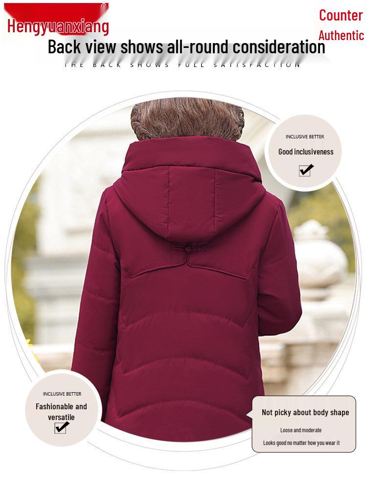 Red Mid-Length Winter Jacket for Middle-Aged and Elderly Women - Thick, Cotton-Padded, Suitable for Spring and Autumn