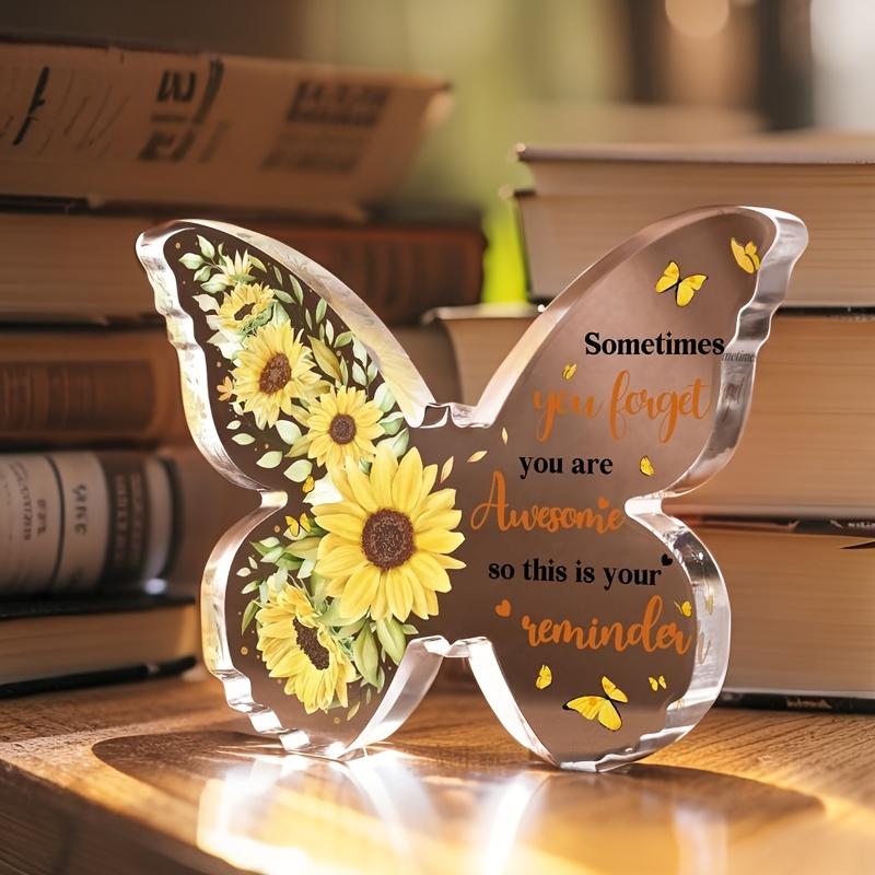 

1pc Butterfly-shaped Acrylic Plaque with Sunflower Design - Sometimes You Forget You Are Awesome Inspirational Desktop Decor for Parties 11*9cm
