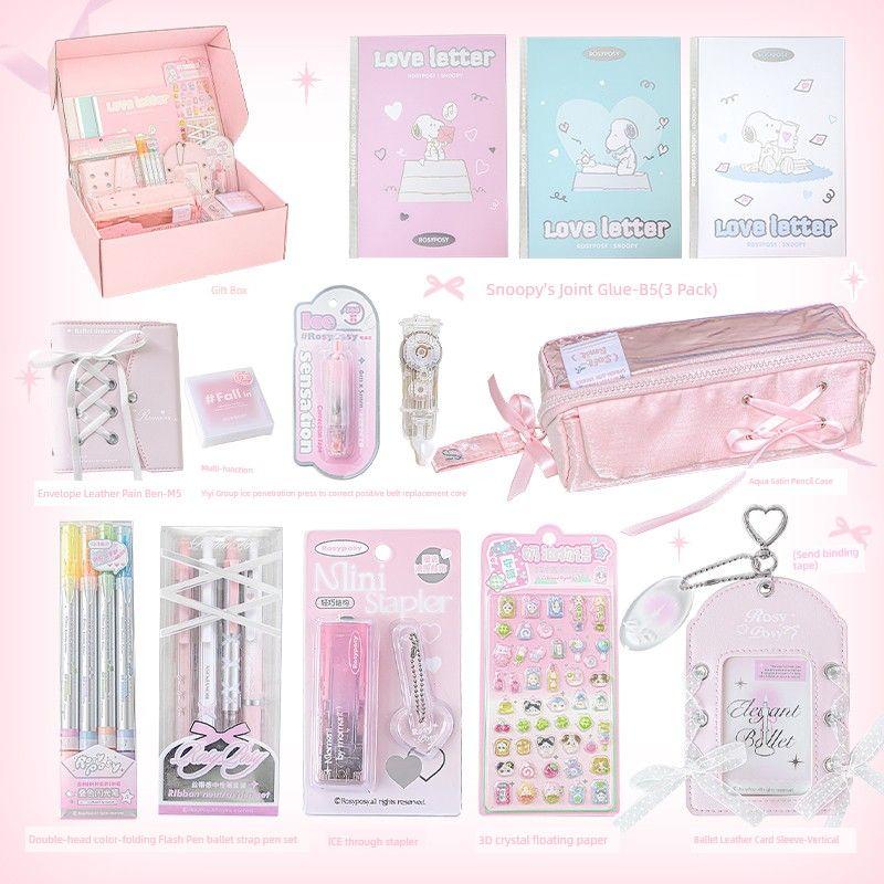 

Rosyposy Soft Ballet Stationery Suit Gift Box School Supplies Female Birthday Present Gift Bag Birthday Gift-Pink