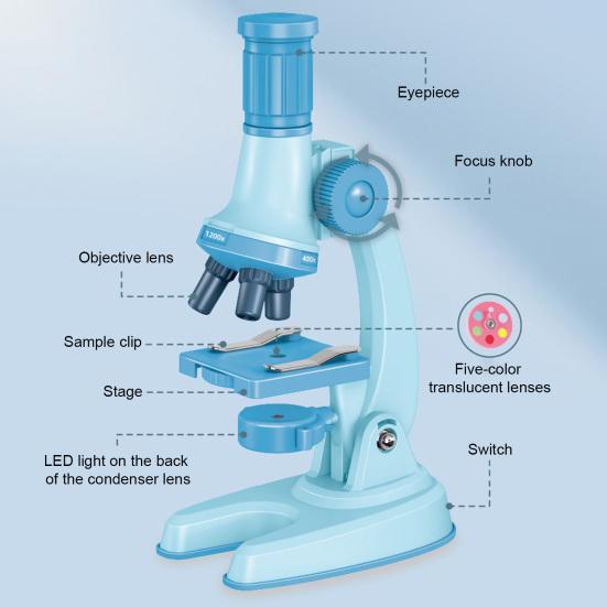 Dětský mikroskop s LED světlem 100-1200x zvětšení Biologický mikroskop pro batolata Vzdělávací mikroskop Vědecký experiment Mikroskopická hračka