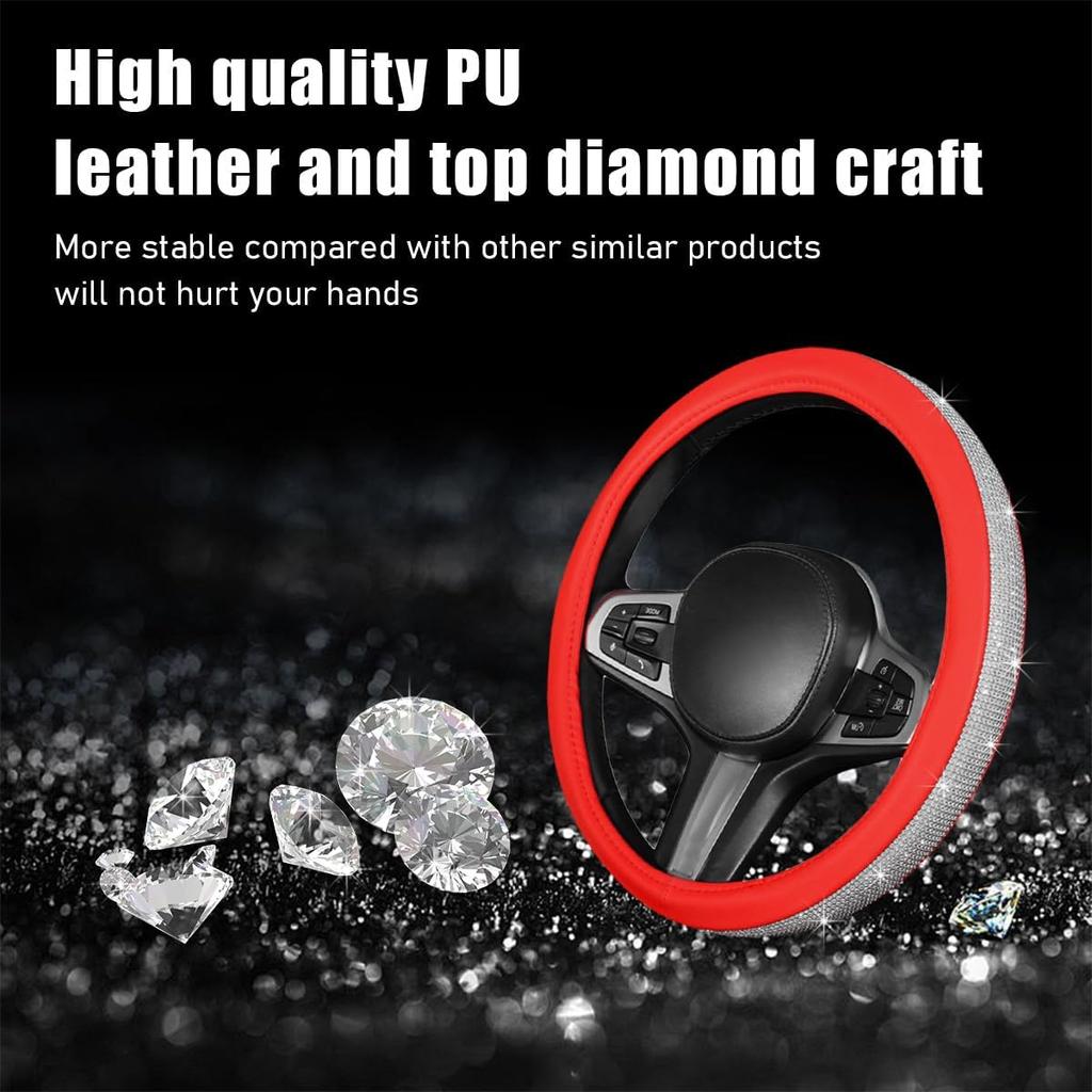 Ziciner Steering Wheel Cover, Bling Crystal Rhinestones Auto Wheel Protector, Sparkly Cover Universal Fit Diverse 14.5-15 Inch Steering Wheel,