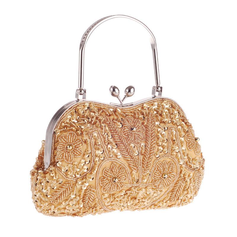 Women's Vintage Floral Beaded Rhinestone Embroidery Clutch Crossbody Bag with Chain Evening Handbag for Wedding Party Evening Clutch Bag for Women