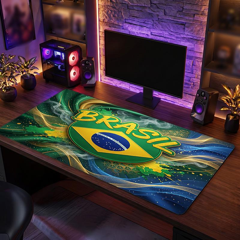 Brazil Football Crest Mouse Pad, Extended Non Slip Rubber Desk Mat for Gaming Office Laptop Fan Gift
