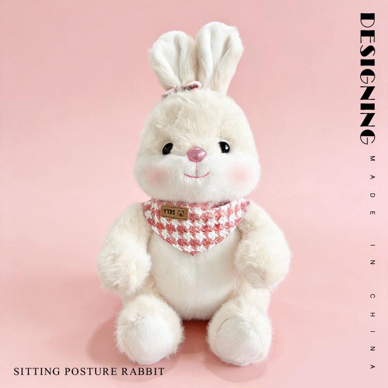 

Plush Bunny Toy With Scarf And Carrot Design For Kids Gift Collection Pink Scarf