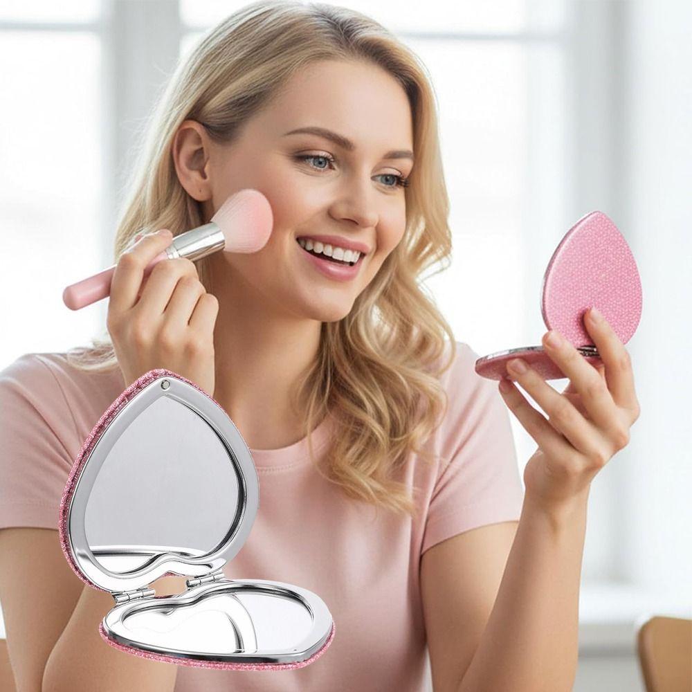 with Magnifying Heart Shaped Compact Mirror Portable Vanity Mirrors Fashion Pink Mirror for Girls