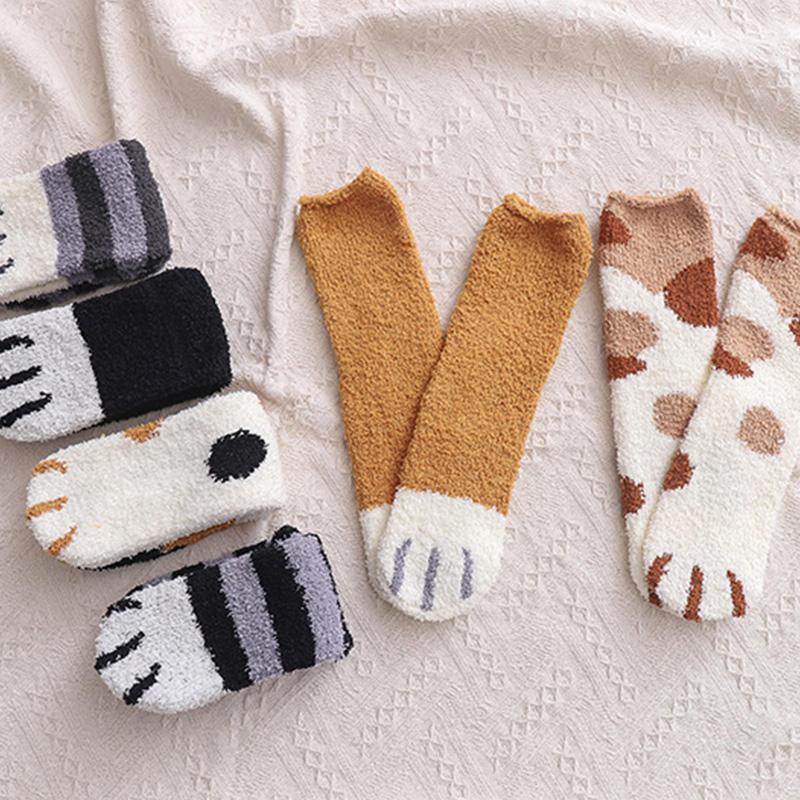 Women Winter Warm Fluffy Socks Home Floor Sleep Cute Cat Paw Socks Thickened Coral Fleece Fuzzy Socks Hosiery Fluffy Funny Socks