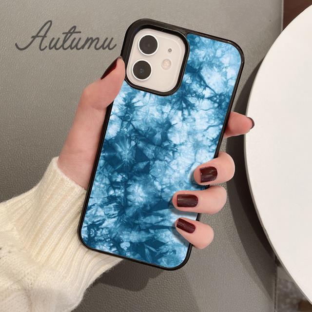 Eisblaue Batik-Handyhülle für iPhone 11 12 13 14 Pro Max mini X XR XS SE 2020 5 6S 7 8 Plus Samsung Galaxy S21 S22 Hülle
