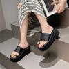European fashion sandals women's summer new rhinestone toe slippers women's thick bottom heel heel heightening casual one-word drag