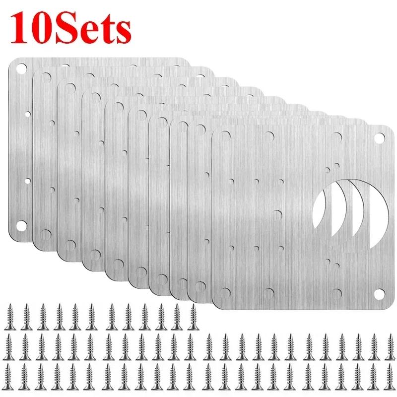 Cabinet Door Hinge Repair Plate with Screws & Brackets, Heavy Duty Kitchen Furniture Mounting Hardware for Easy Installation