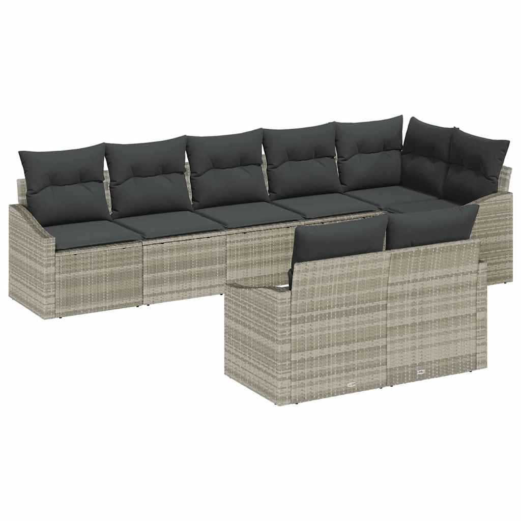 8 Piece Sofa Set with Cushions Light Grey Poly Rattan