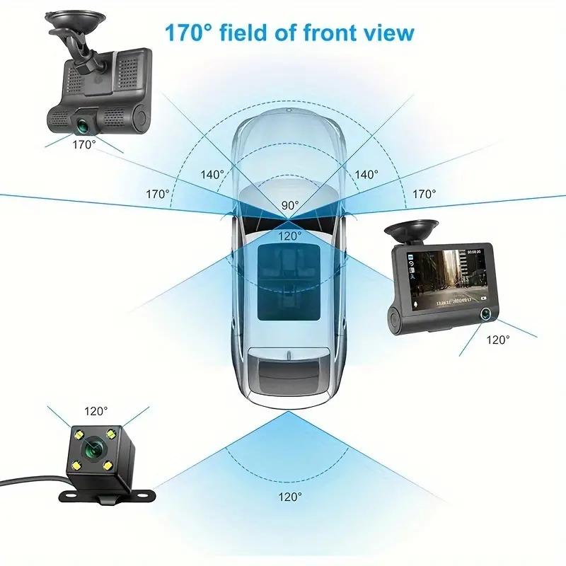 1080P Araba DVR 3 Kamera Lens 4 İnçlik Dikiz Kamerası Geri Görüş Kamerası Dahil TF Kart Video Kaydedici Otomatik Kayıt Cihazı