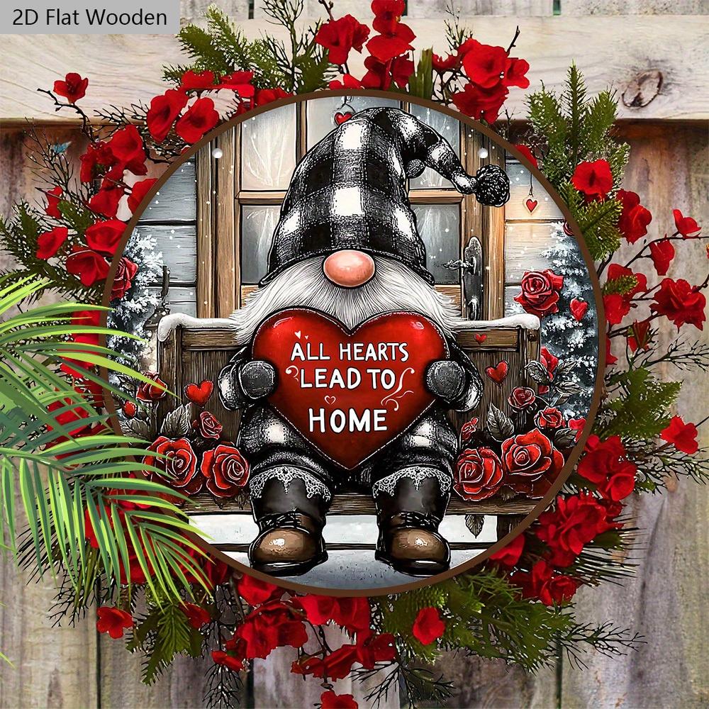 Rustic Christmas Wooden Sign with Adorable Gnome Pattern - Romantic Artwork for Front Door, Wall Hanging Decor - Ideal Christmas Decoration